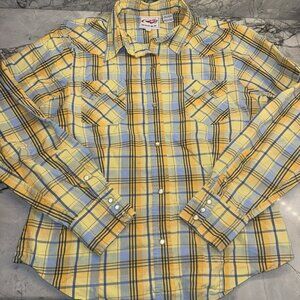 Roper Women’s Large Western Shirt Yellow Plaid Rodeo Cowgirl